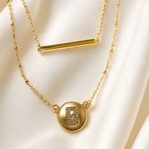 Layered Gold Initial B Pendant Necklace - Elegant Women's Jewelry